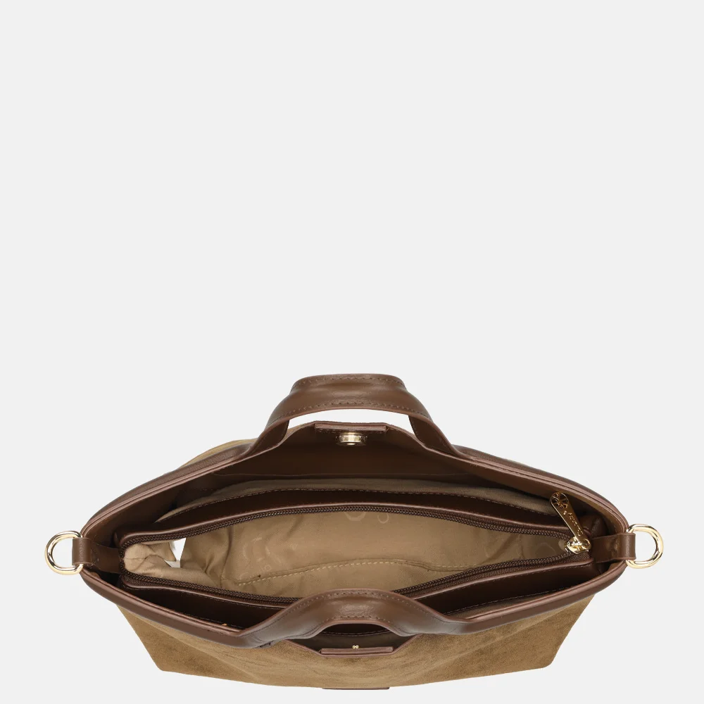 Firenze Suedine handtas taupe/coffee bij Duifhuizen