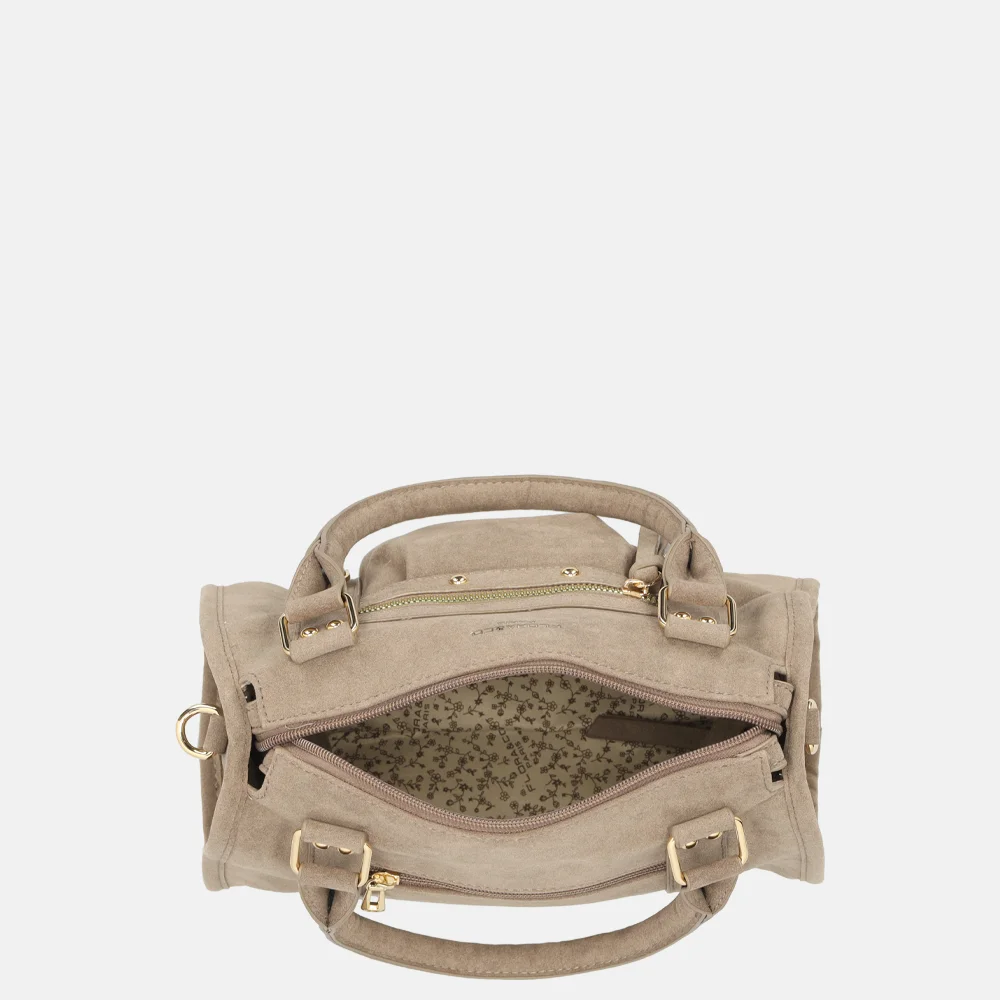 Flora & Co Suedine handtas taupe bij Duifhuizen