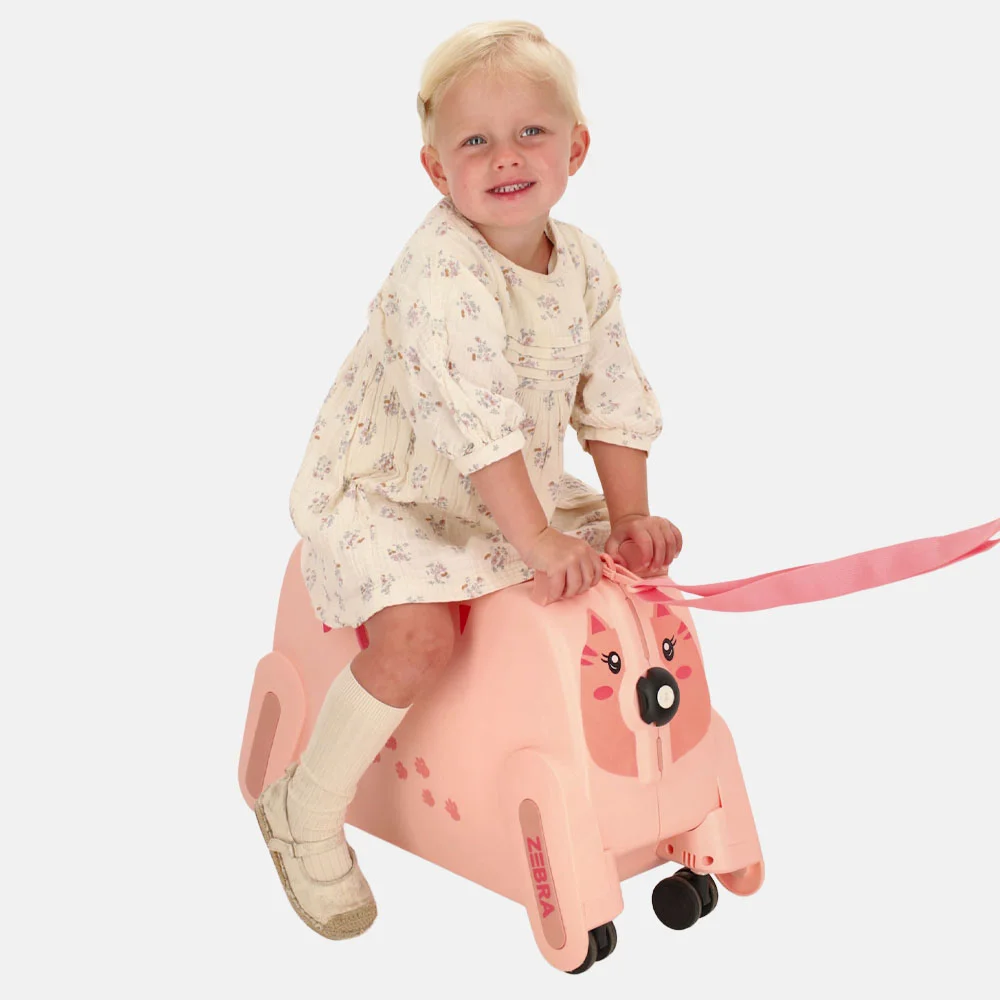 Zebra Trends rol handbagage zitkoffer roze bij Duifhuizen