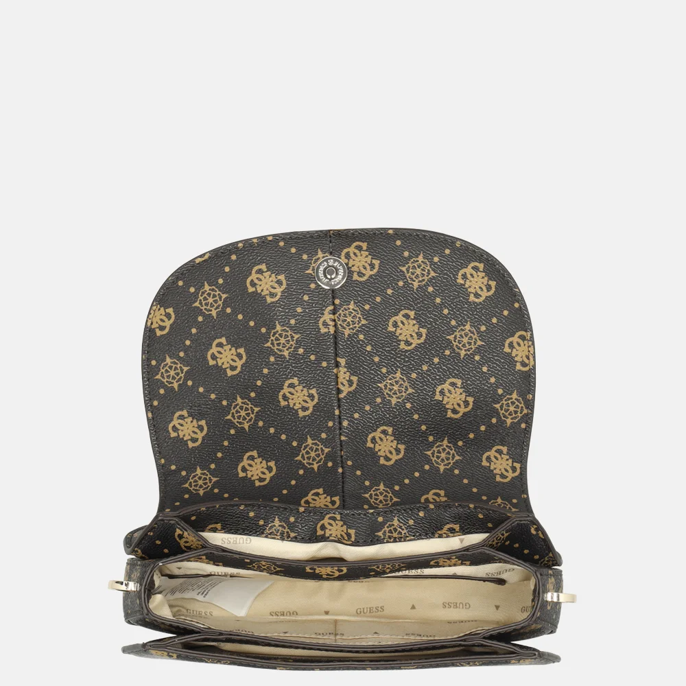 Guess Carrie schoudertas espresso logo bij Duifhuizen