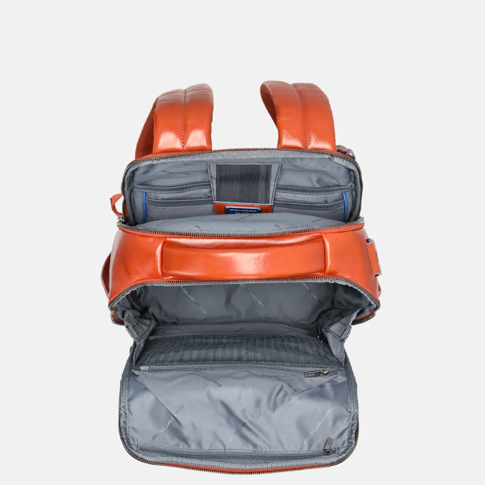 Piquadro Blue square laptoprugzak 15 inch arancio bij Duifhuizen