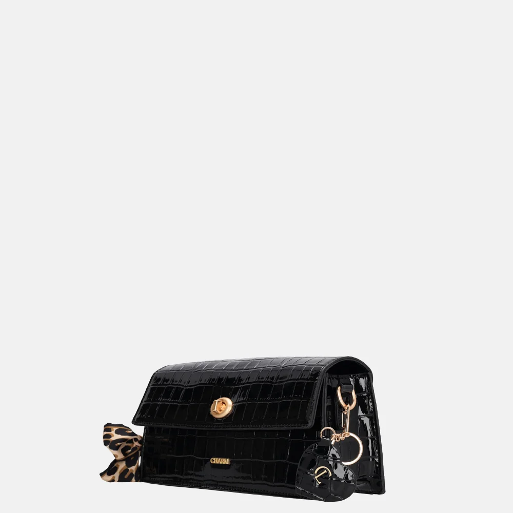Charm London Knightsbridge schoudertas croco lak zwart bij Duifhuizen