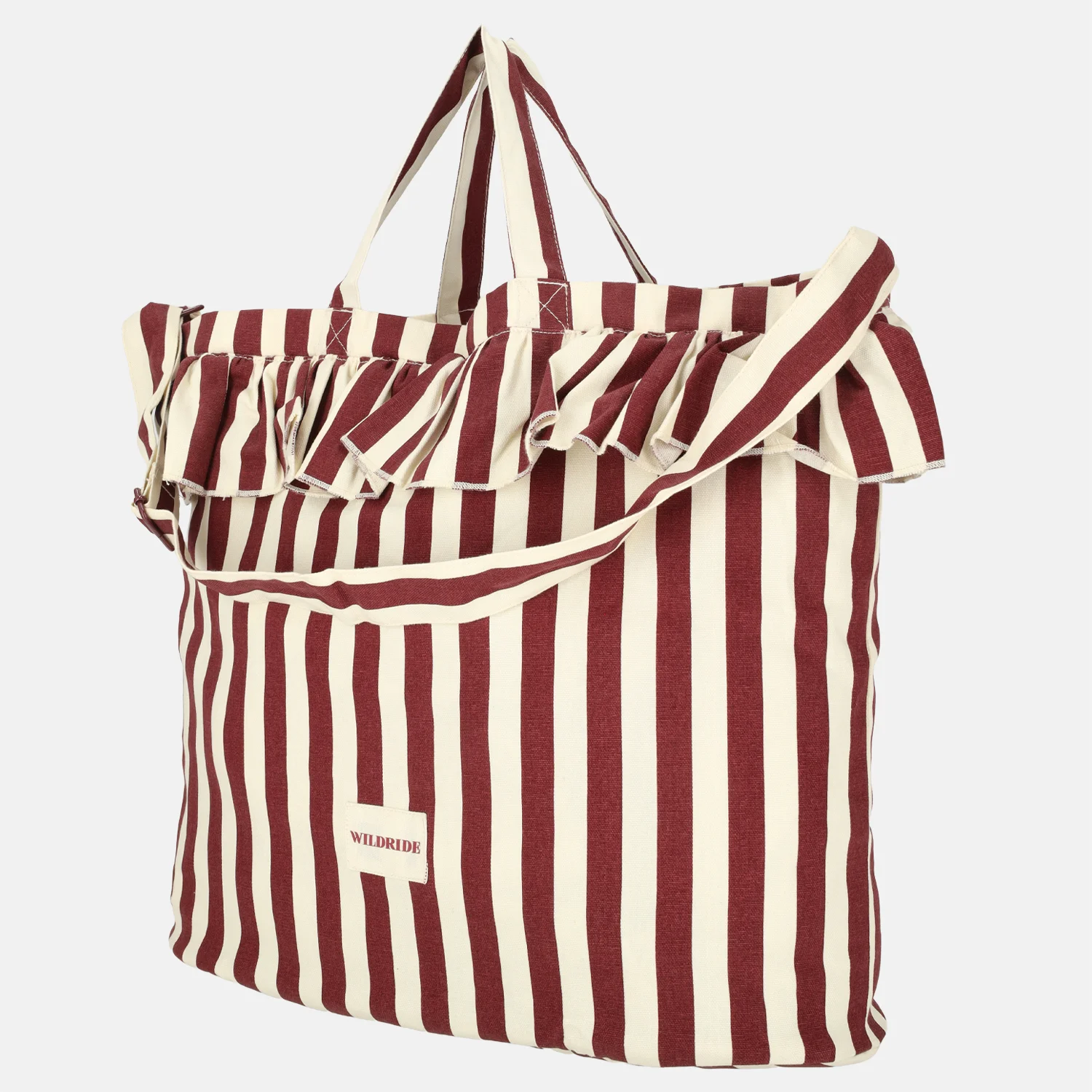 Wildride Ruffle shopper bordeaux stripe bij Duifhuizen