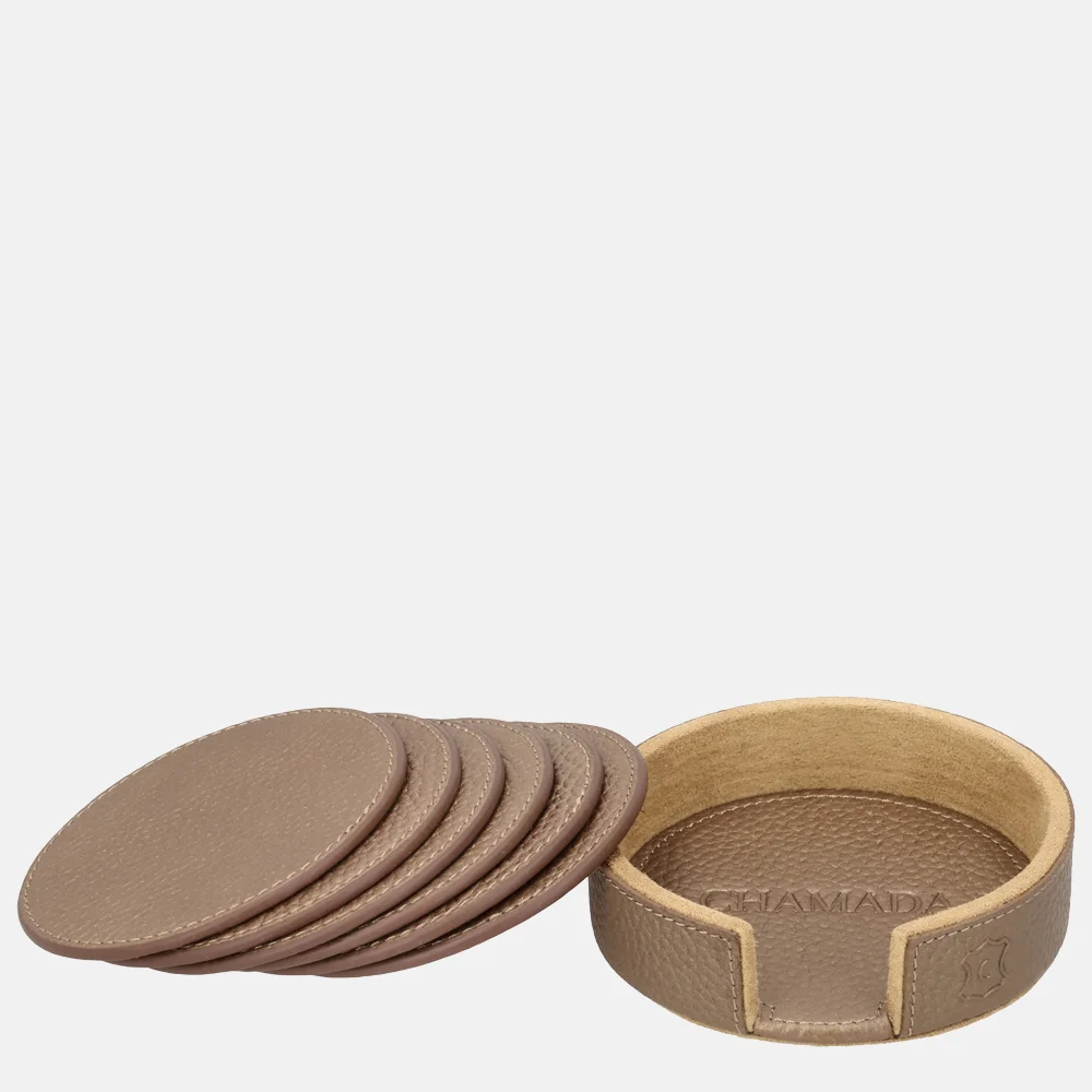 Chamada leren ronde onderzetters effen koper bij Duifhuizen