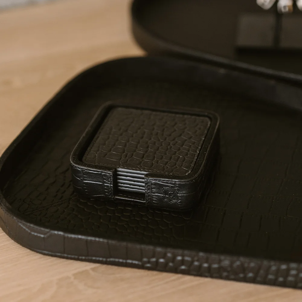 Chamada leren onderzetters croco vierkant black bij Duifhuizen