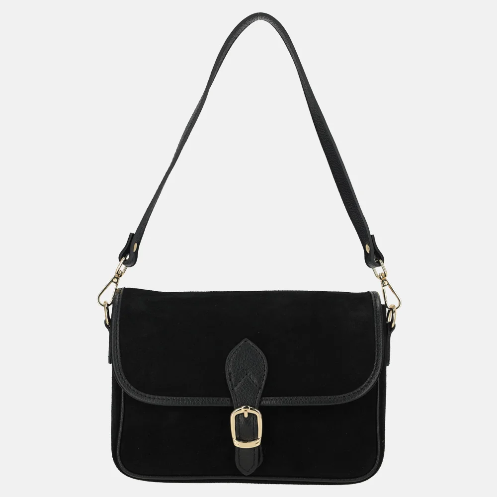 Charm London flap crossbody tas suede zwart bij Duifhuizen