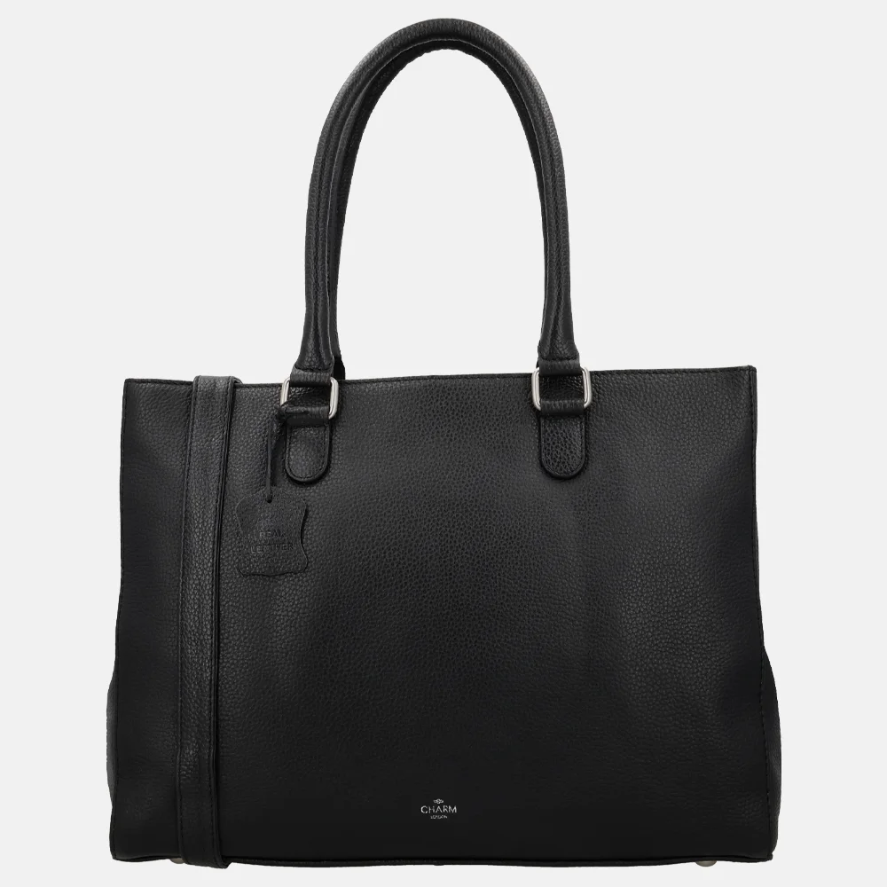 Charm London Washington handtas met laptopvak 15 inch zwart