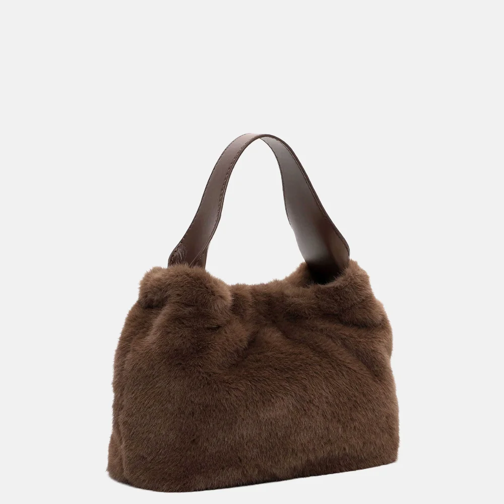 Emily & Noah faux fur handtas XS brown bij Duifhuizen
