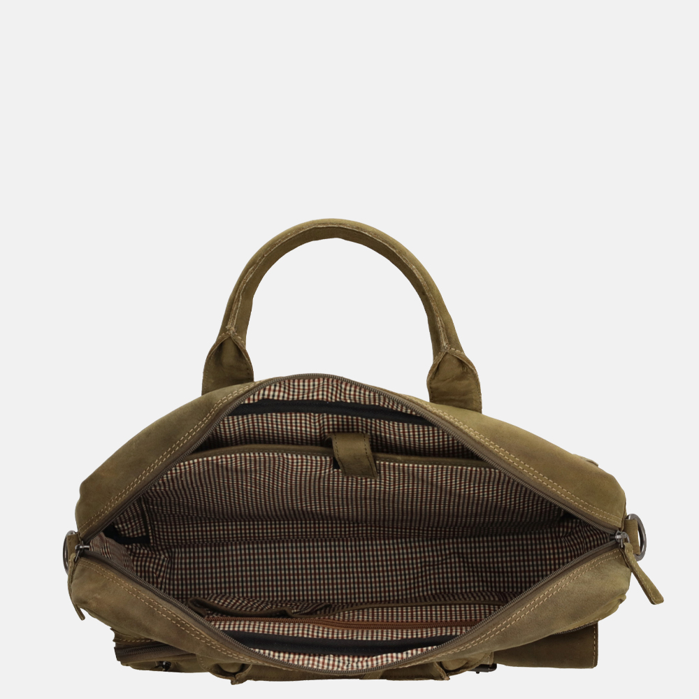 Hide & Stitches laptoptas 15.6 inch olive green bij Duifhuizen