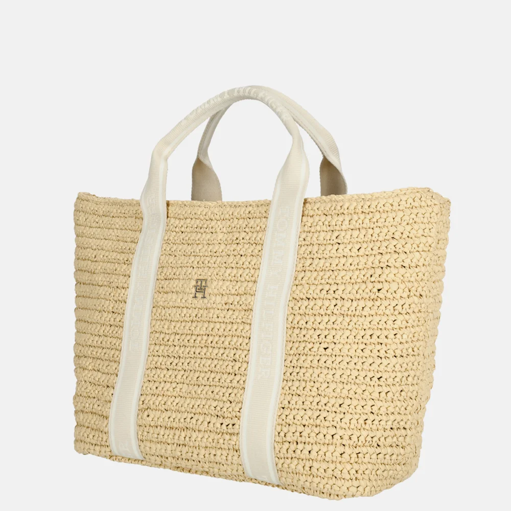 Tommy Hilfiger Riet Spring logo shopper beige bij Duifhuizen