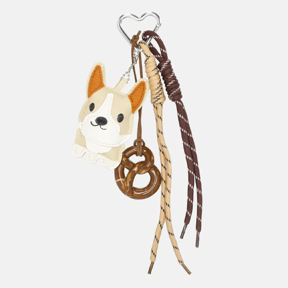Flora & Co bag charm/tassenhanger beige bij Duifhuizen