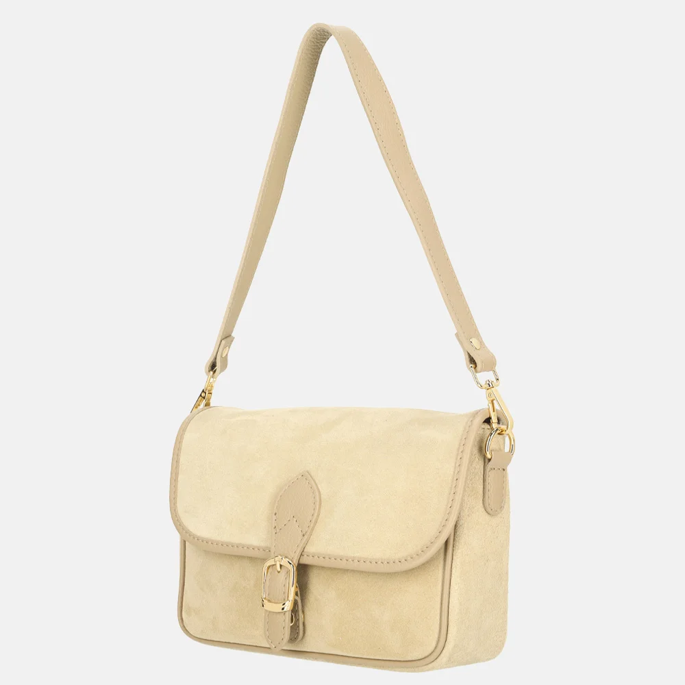 Charm London flap crossbody tas suede lichttaupe bij Duifhuizen