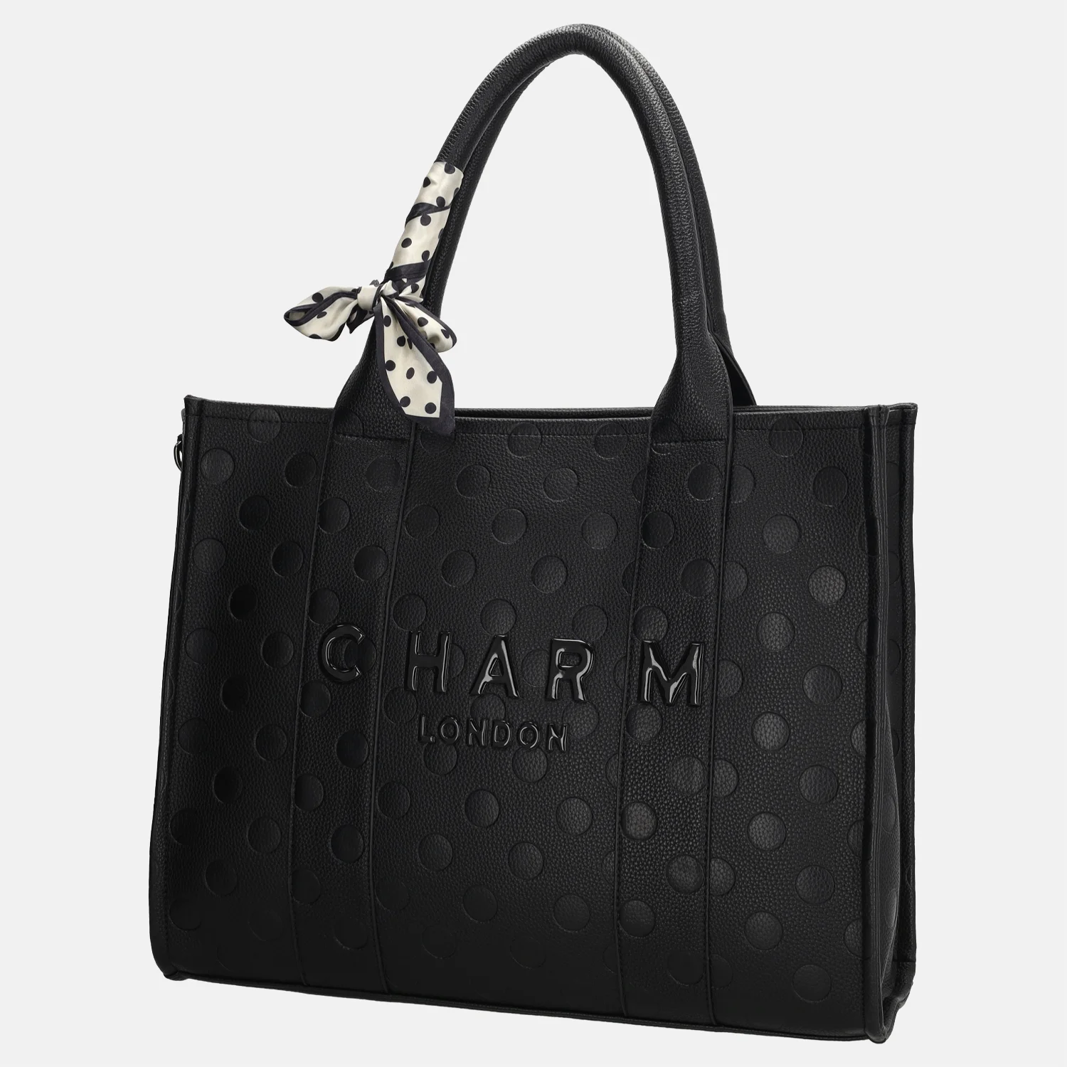 Charm London Bond Avenue handtas 15 inch polkadot zwart bij Duifhuizen