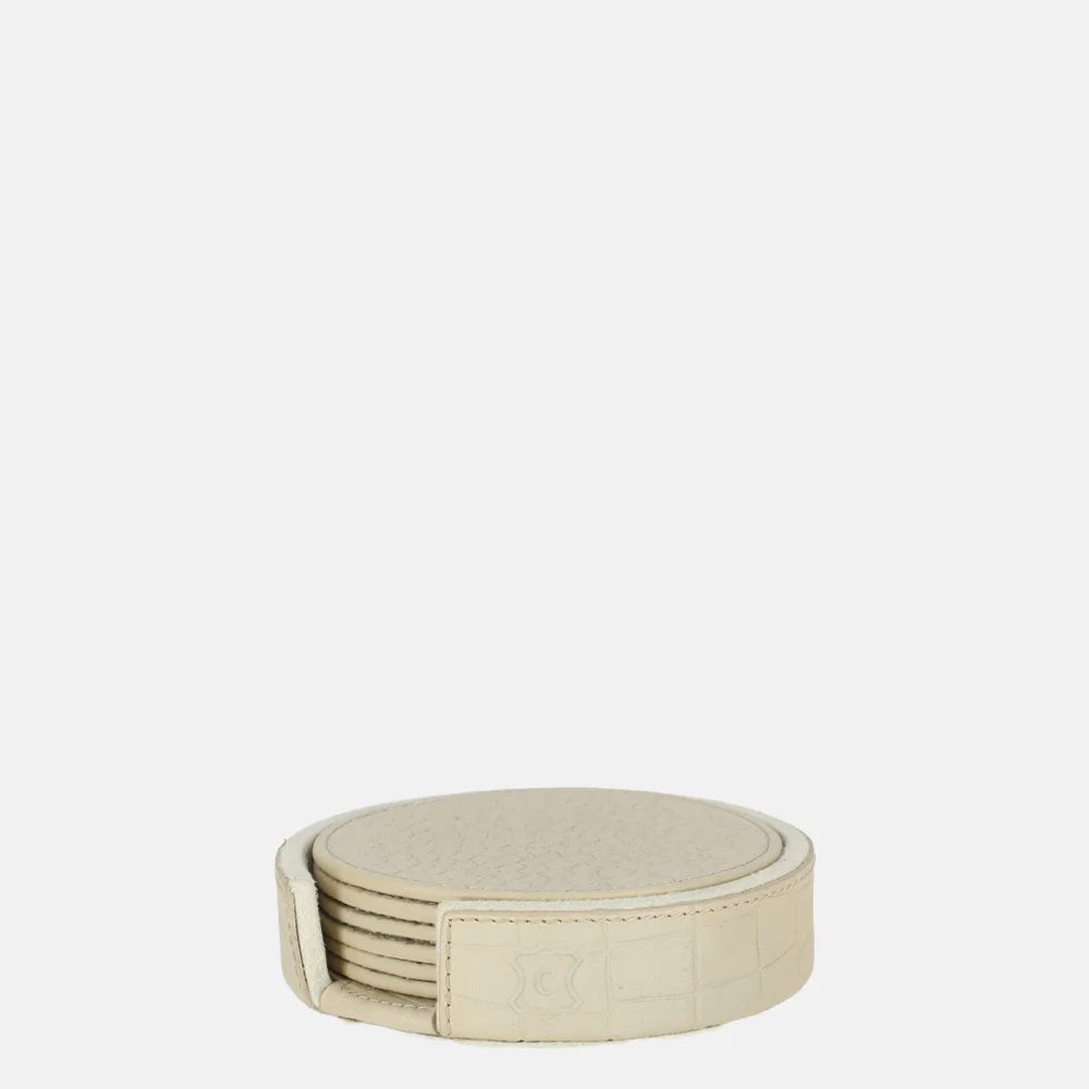 Chamada leren ronde onderzetters croco beige bij Duifhuizen