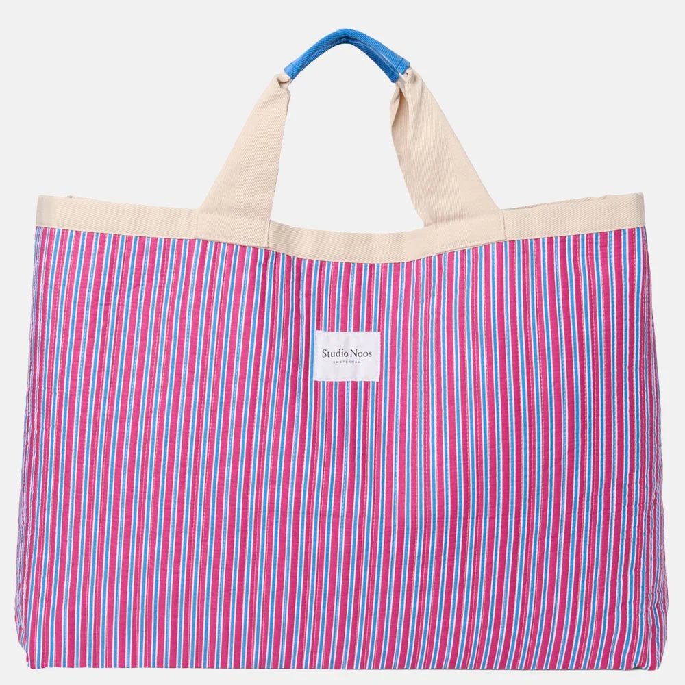 Studio Noos Popelin Striped strandtas raspberry bij Duifhuizen