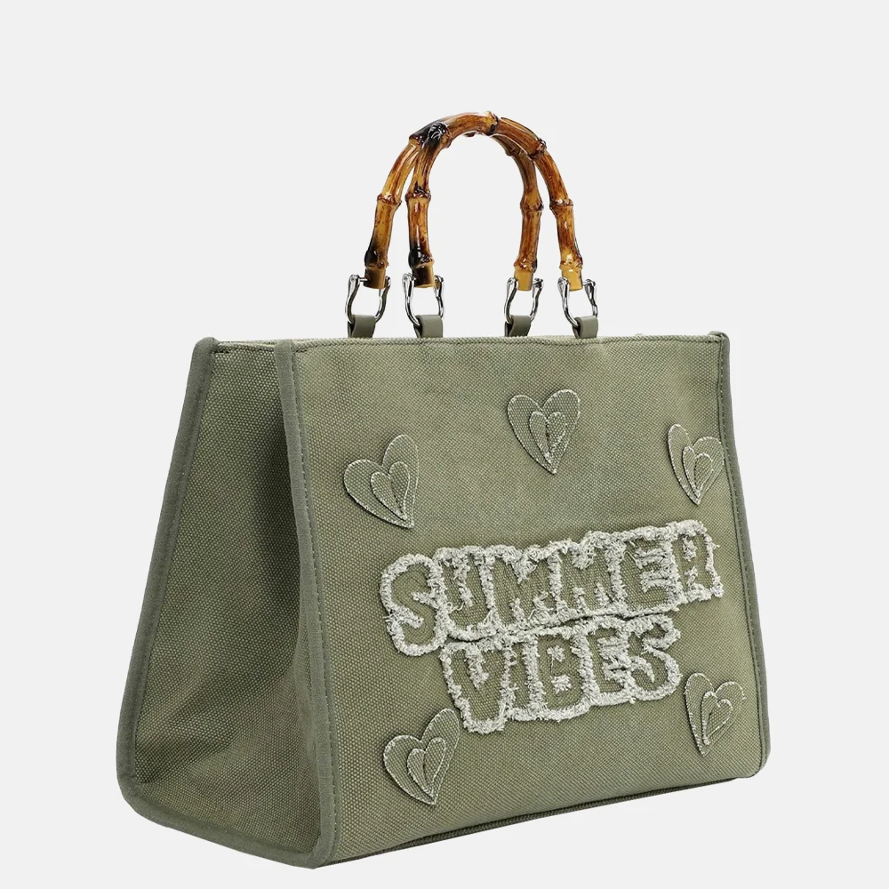 Emily & Noah Joelle summer vibes handtas canvas bambo khaki bij Duifhuizen