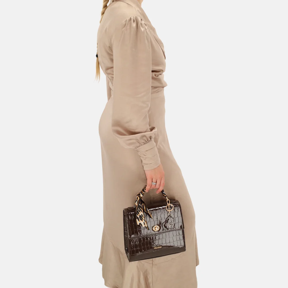Charm London Knightsbridge handtas croco donkerbruin bij Duifhuizen