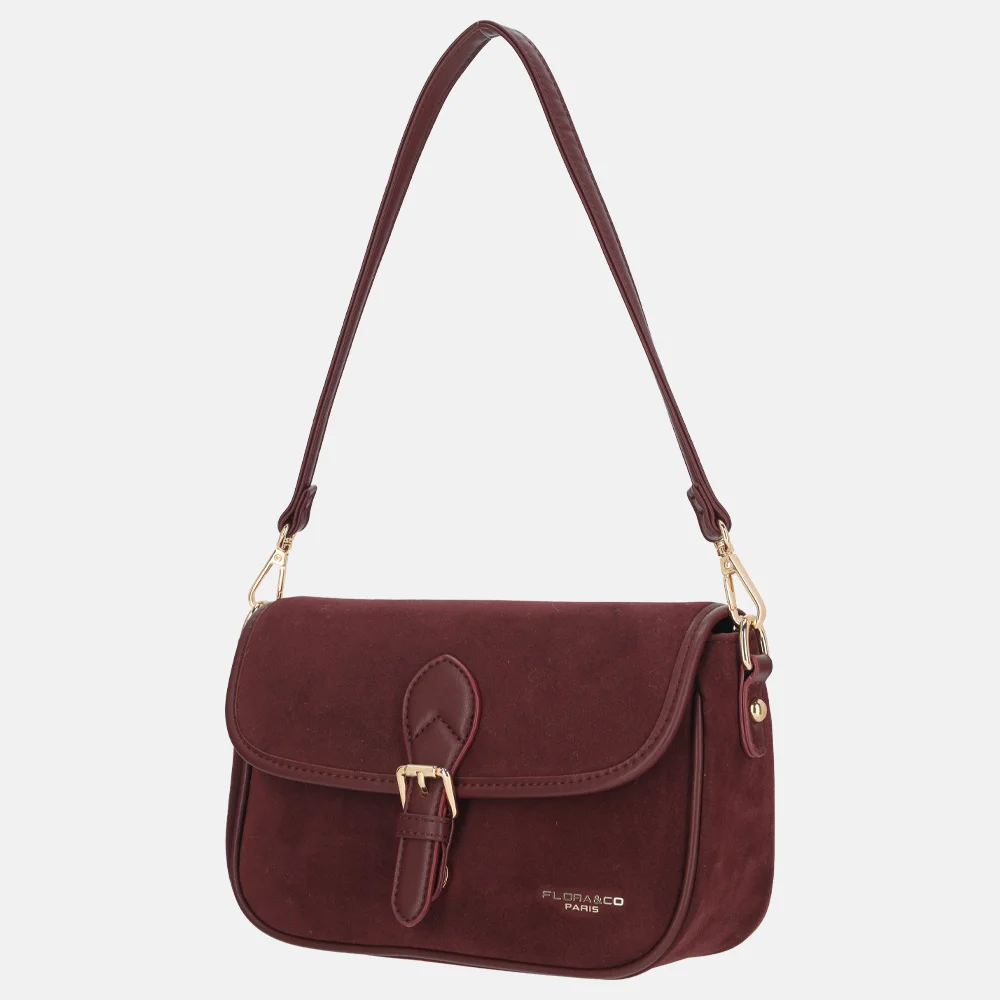 Flora & Co Suedine crossbody tas bordeaux bij Duifhuizen