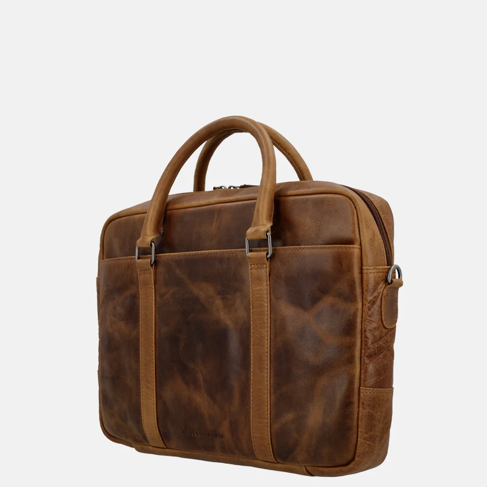 Hide & Stitches Next Navajo laptoptas 14 inch cognac bij Duifhuizen