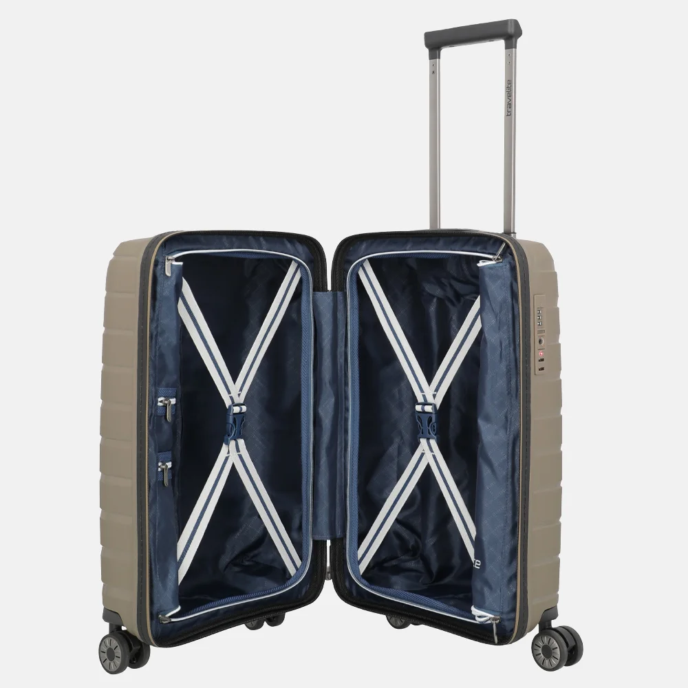 Travelite Air Base handbagage koffer slim 55 cm champagne bij Duifhuizen