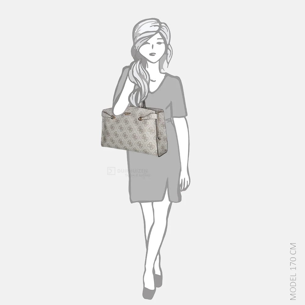 Guess Lorelei travelbag tote shopper dark taupe logo bij Duifhuizen