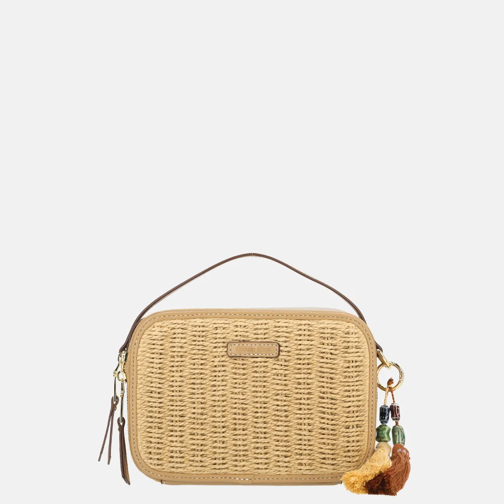 Laurent David Leo crossbody box tas raffia taupe bij Duifhuizen