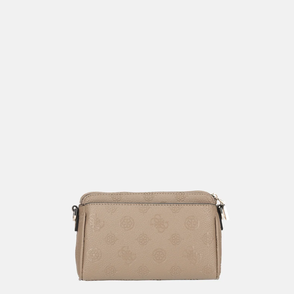 Guess Cresidia II mini crossbody top zipper Dark Taupe logo bij Duifhuizen