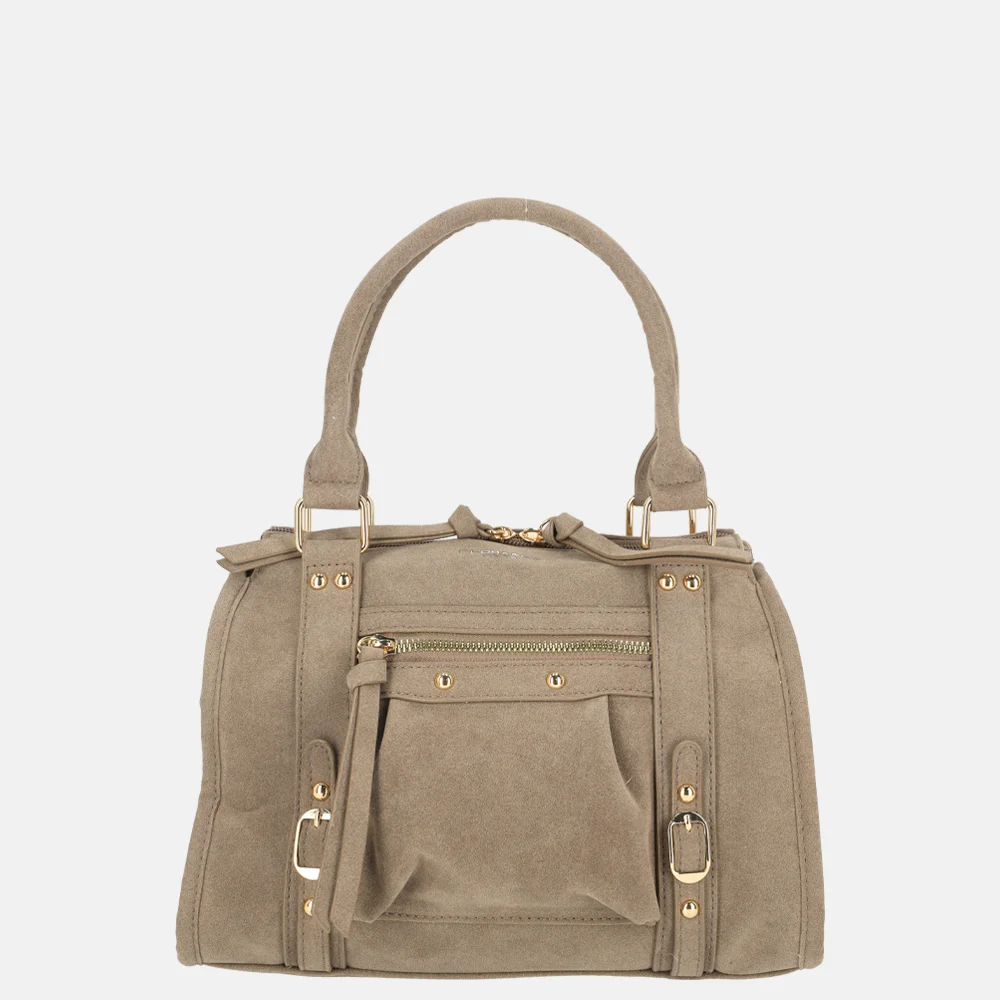 Flora & Co Suedine handtas taupe bij Duifhuizen