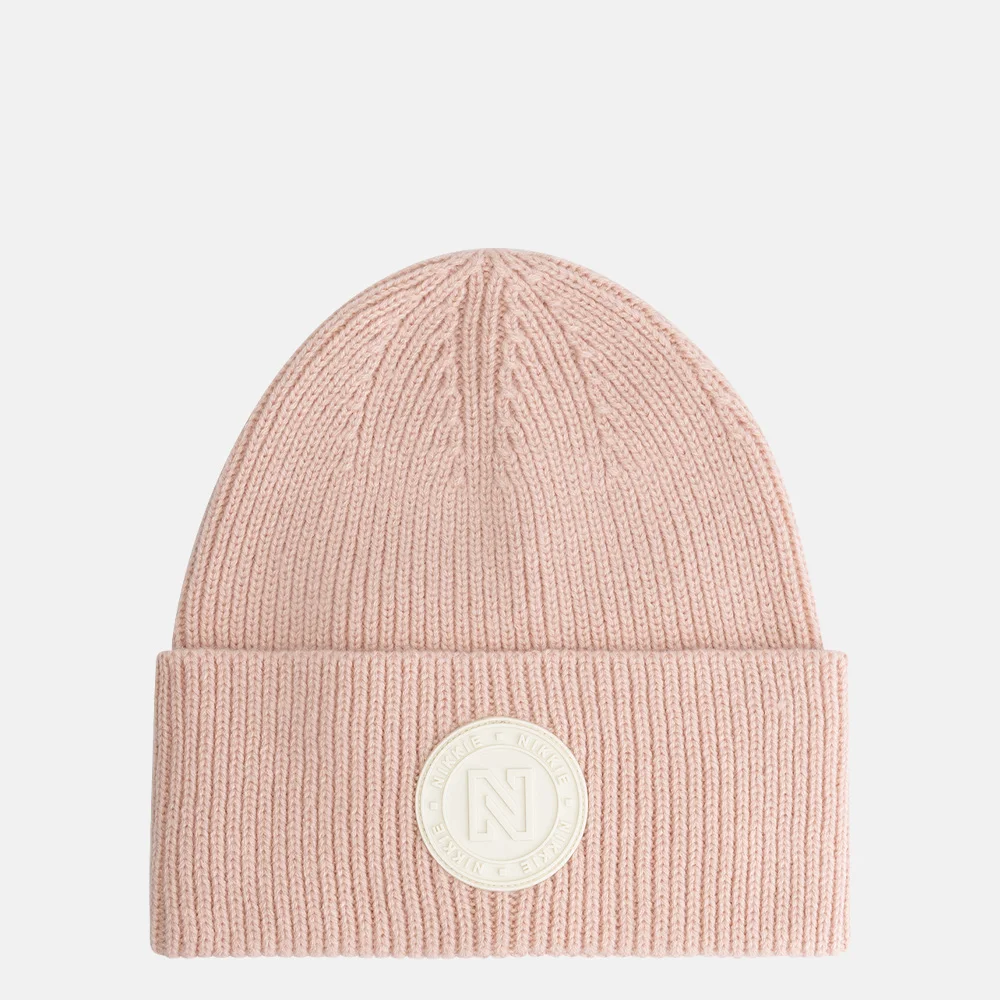 Nikkie Round Patch beanie silver pink bij Duifhuizen