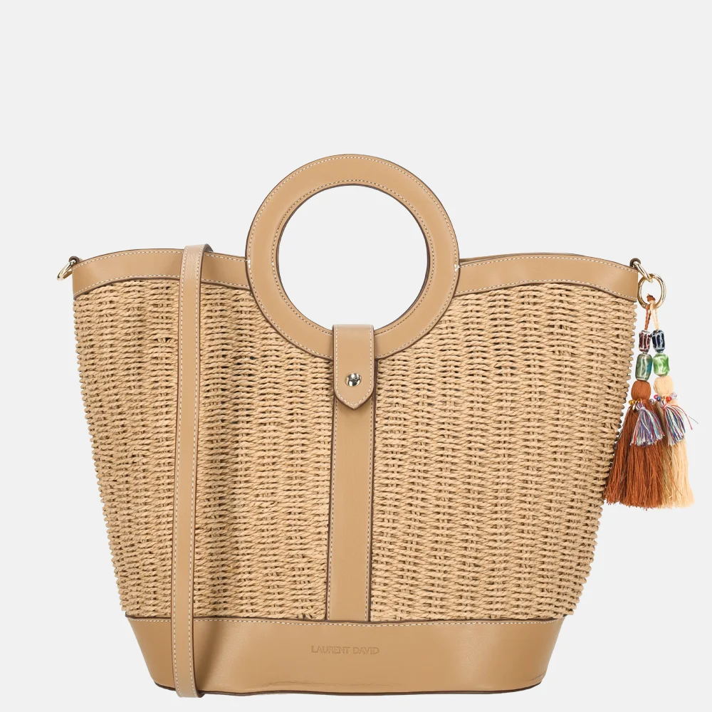 Laurent David Leo handtas raffia taupe bij Duifhuizen