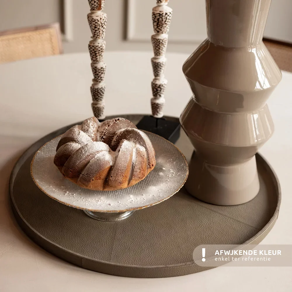 Chamada leren dienblad rond effen L beige bij Duifhuizen