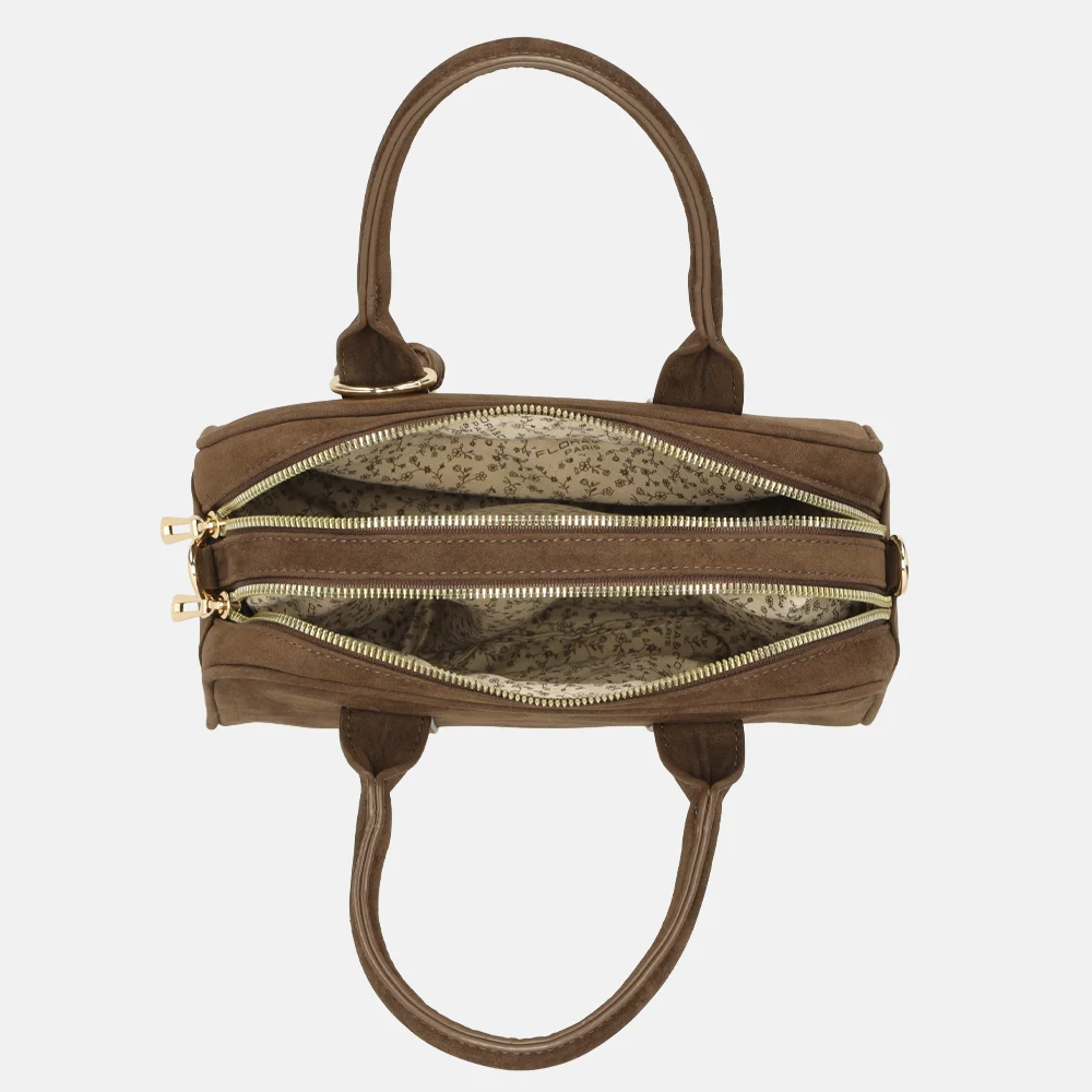 Flora & Co handtas bowling suedine chocolat bij Duifhuizen