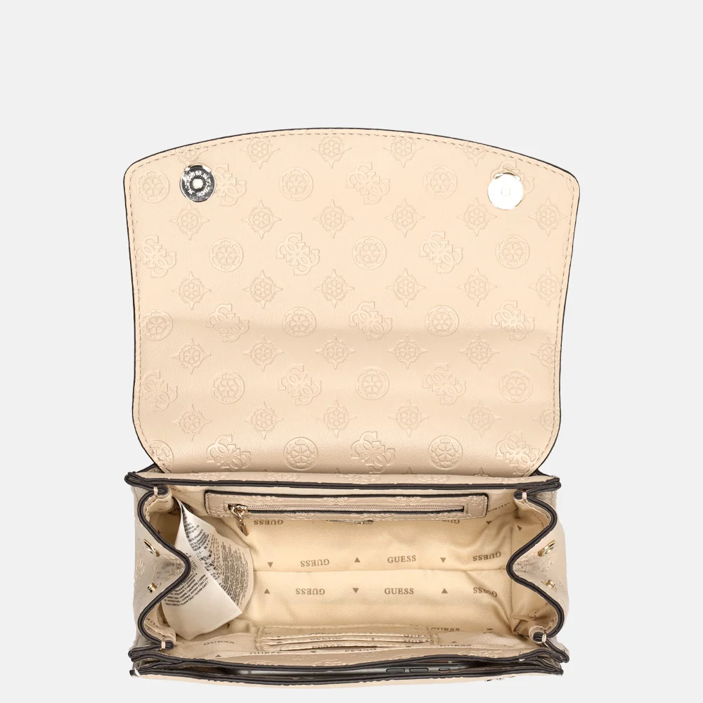 Guess Phoebe schoudertas simply taupe logo bij Duifhuizen