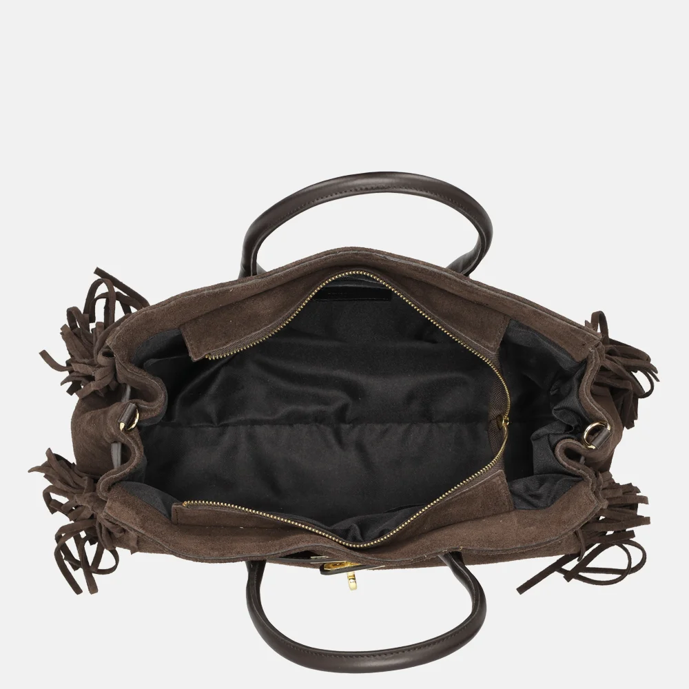 Charm London Suede handtas franjes donkerbruin bij Duifhuizen