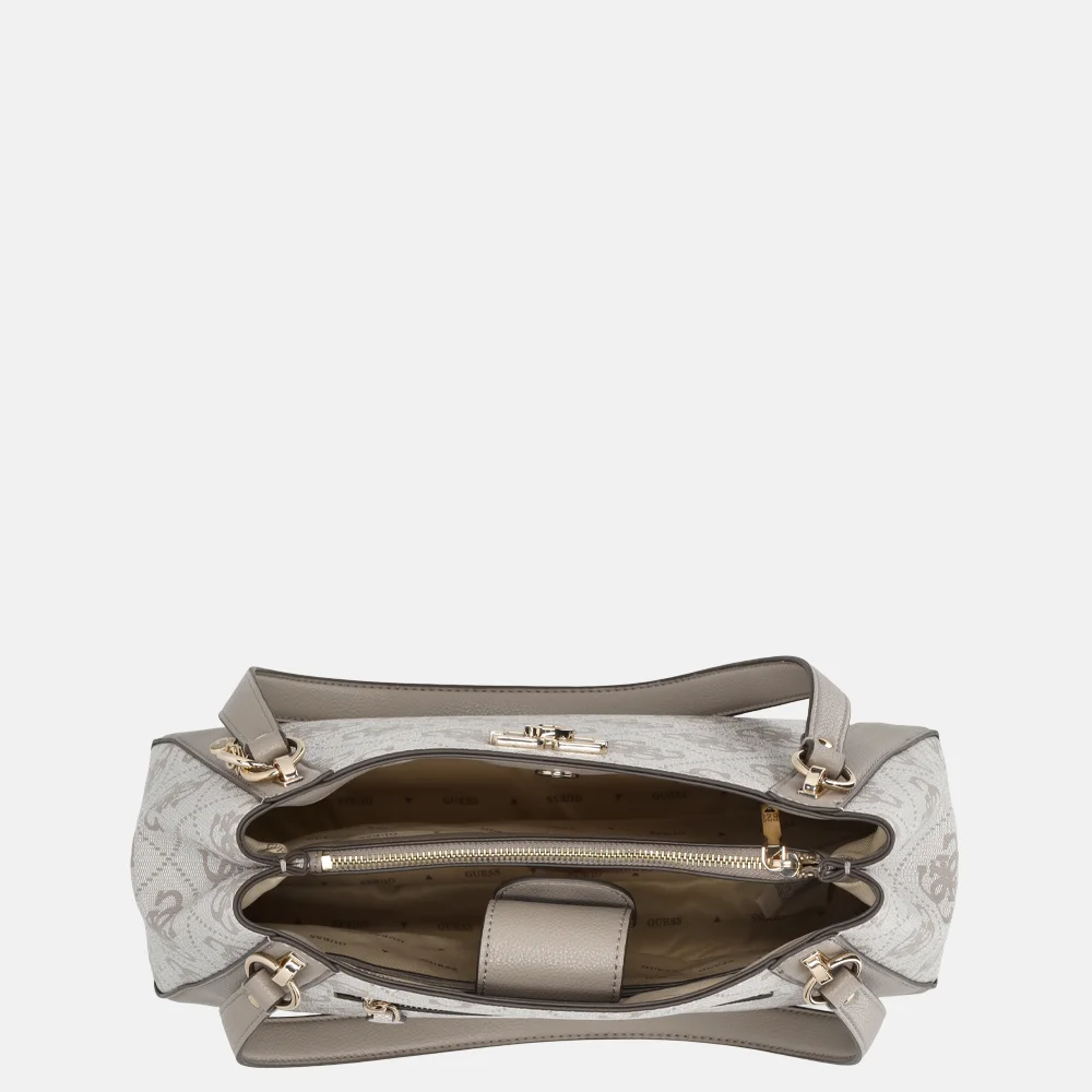 Guess Karnilla handtas dark taupe logo bij Duifhuizen