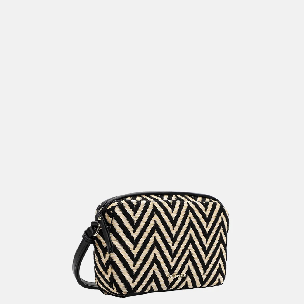 Emily & Noah Raffia crossbody tas black/taupe bij Duifhuizen