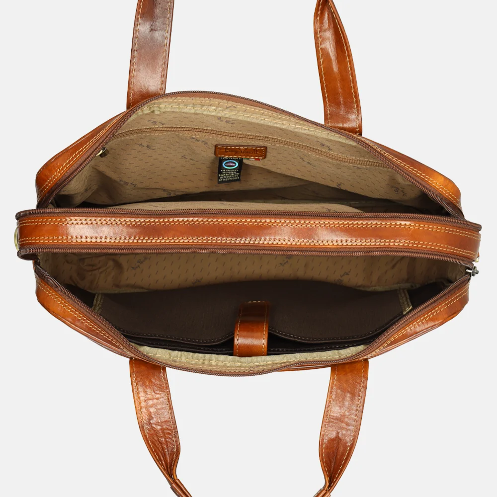 Tony Perotti van Gogh laptoptas 15 inch cognac bij Duifhuizen