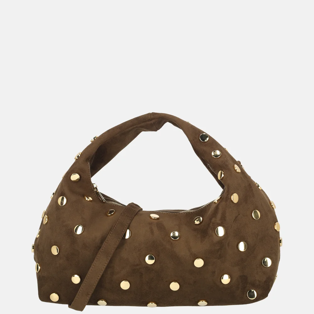 Flora & Co suedine buideltas studs chocolat bij Duifhuizen