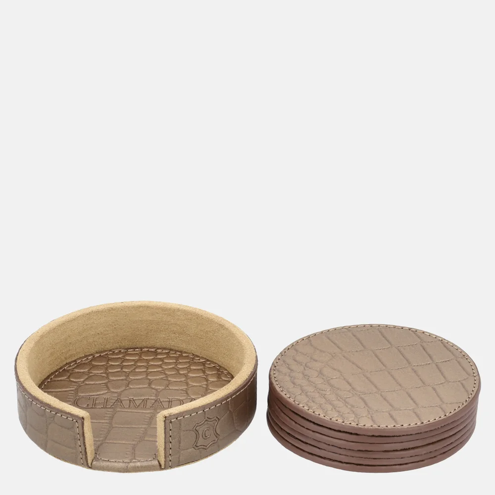 Chamada leren ronde onderzetters croco koper bij Duifhuizen