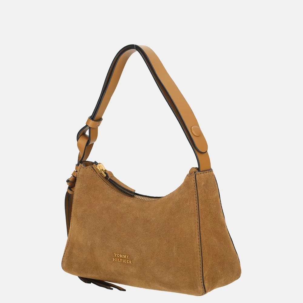 Tommy Hilfiger Statement schoudertas suede cognac bij Duifhuizen