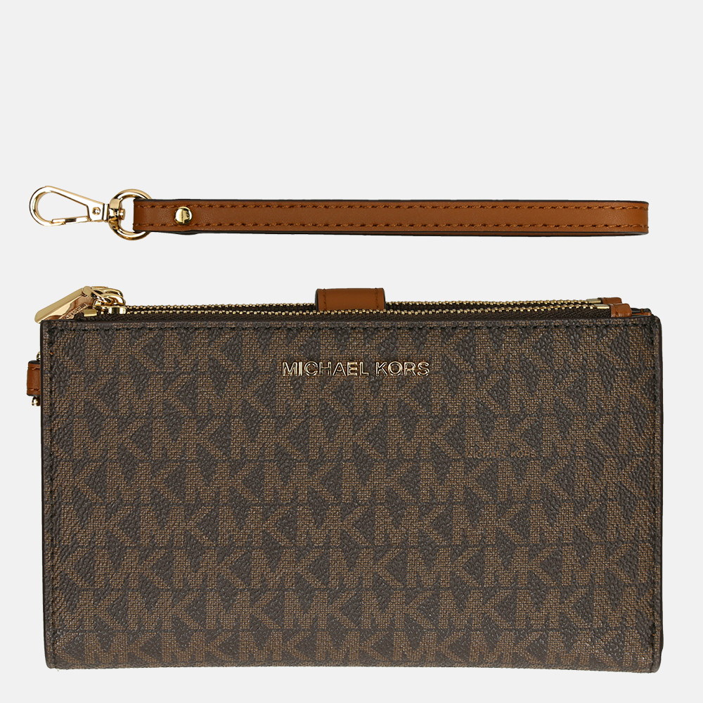 Michael Kors Jet Set Double Zip Wristlet portemonnee brown bij Duifhuizen