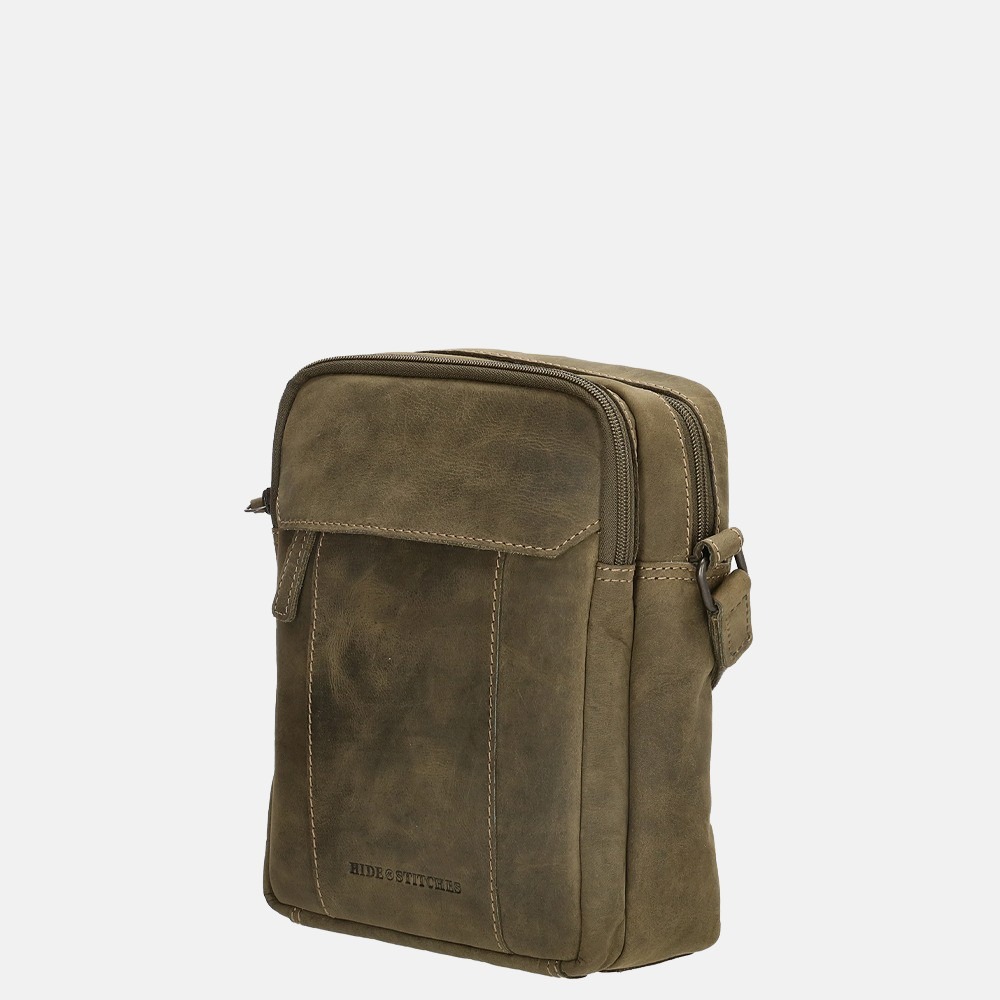 Hide & Stitches Idaho crossbody tas olive green bij Duifhuizen