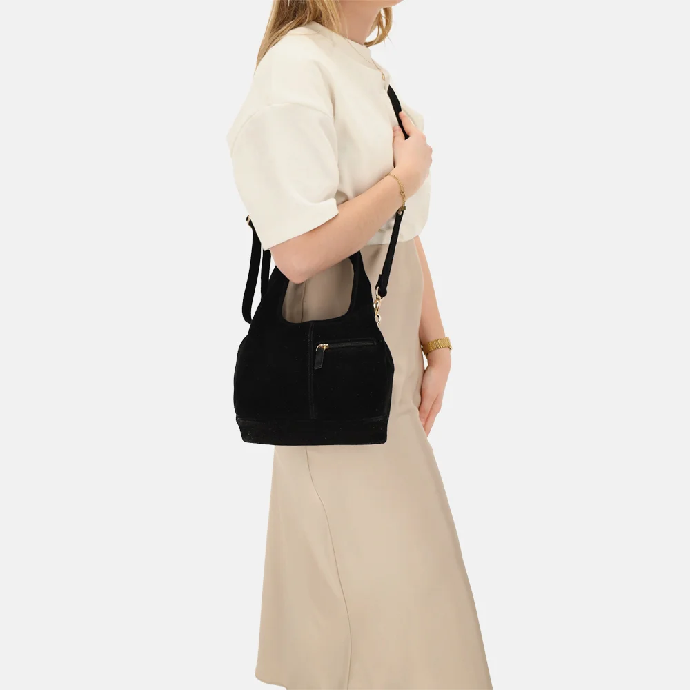 Charm London Sevilla handtas suede zwart bij Duifhuizen
