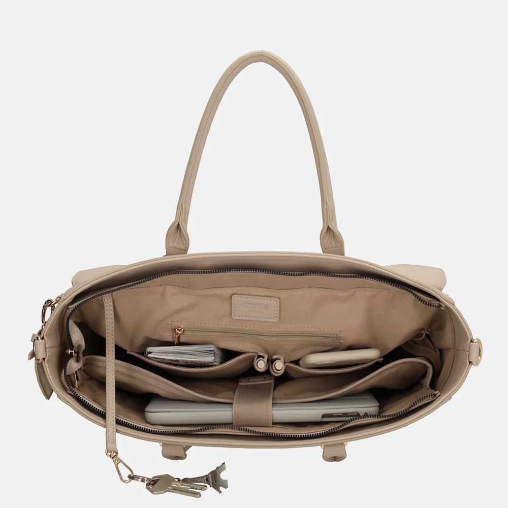 Charm London handtas 15 inch lichttaupe bij Duifhuizen