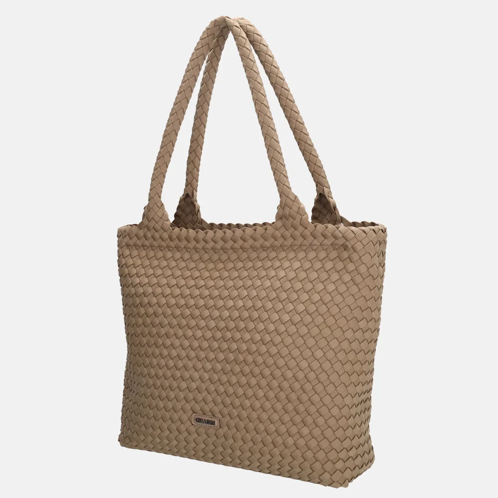 Charm London  Madera shopper gevlochten neopreen taupe bij Duifhuizen