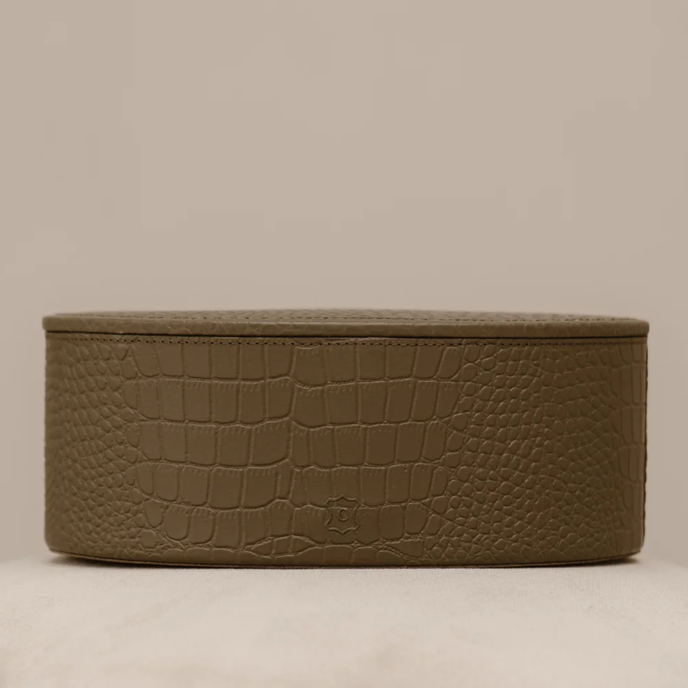 Chamada leren opbergbox ovaal croco large taupe bij Duifhuizen