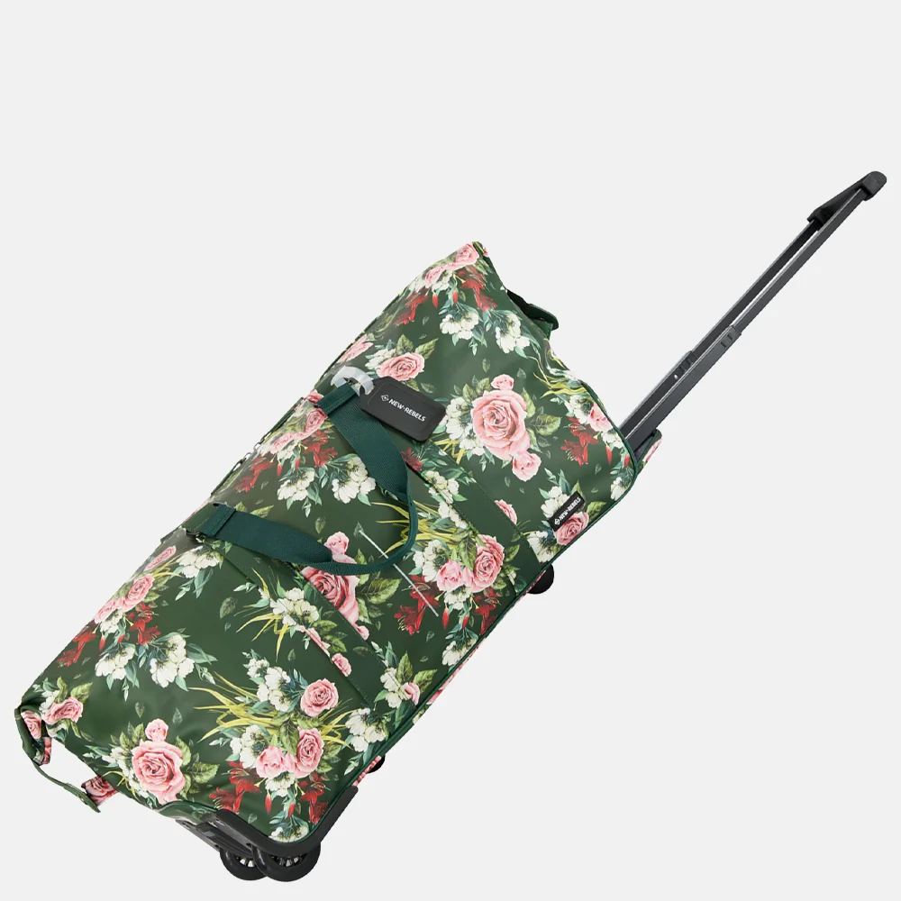 New Rebels Flora duffle reistas op wielen dark green bij Duifhuizen