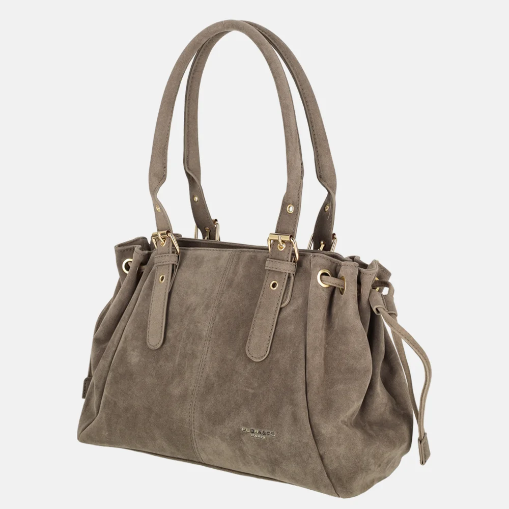 Flora & Co Suedine schoudertas taupe bij Duifhuizen
