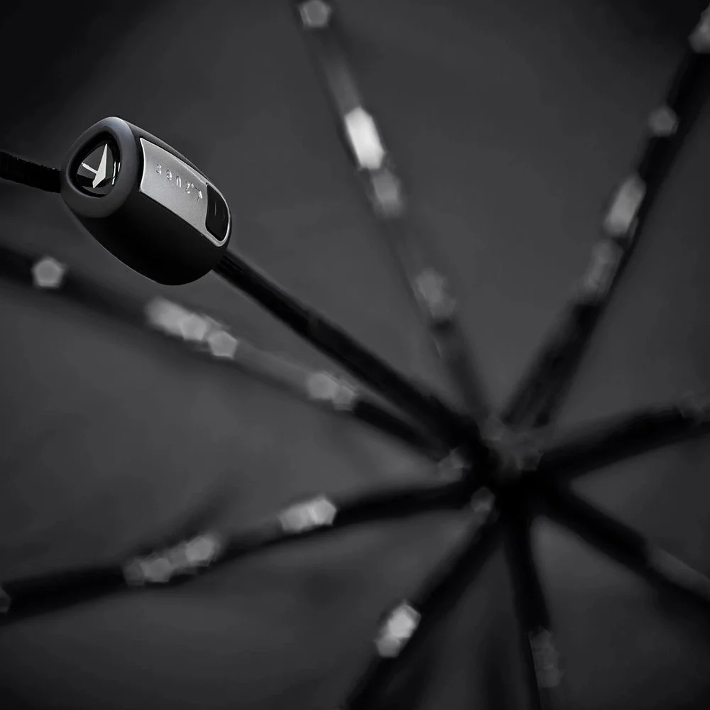 Senz Mini Automatic paraplu pure black reflective bij Duifhuizen