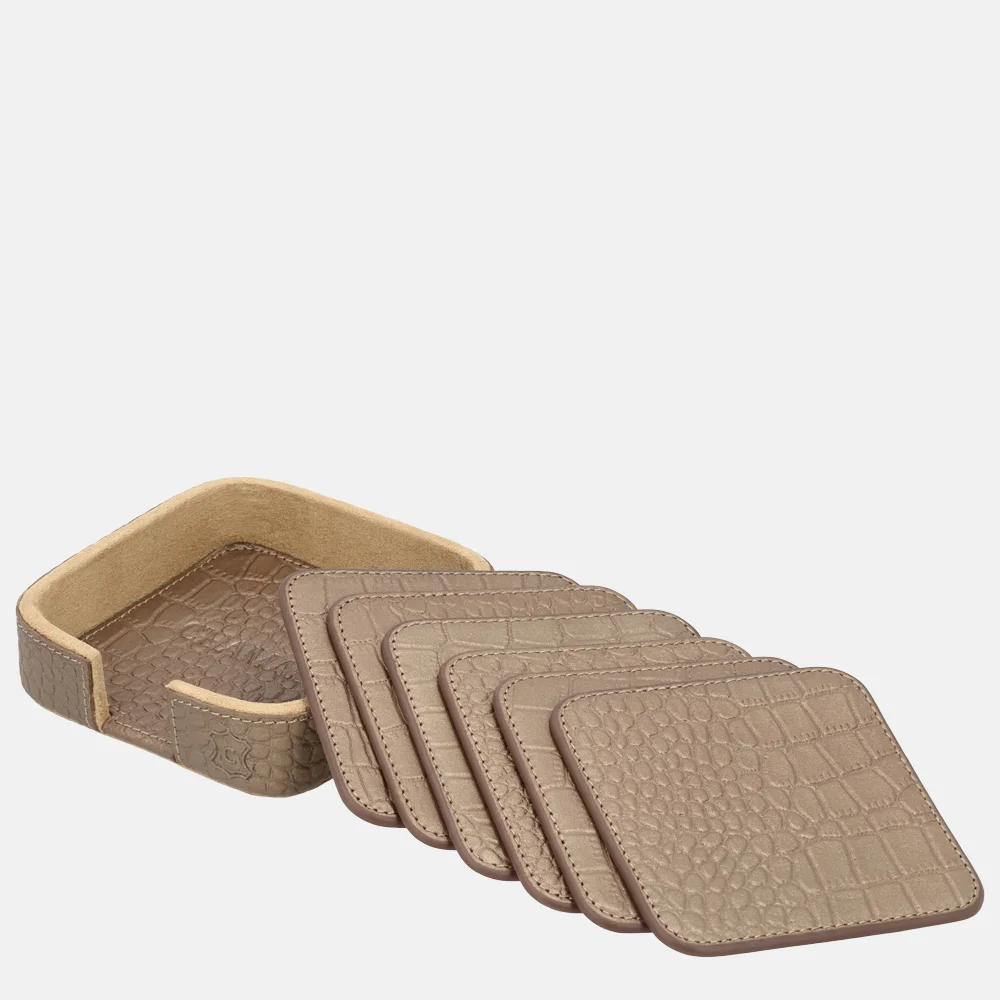 Chamada leren onderzetters croco vierkant koper bij Duifhuizen